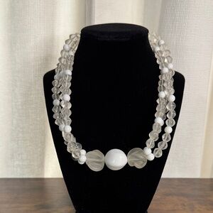 Vintage Frosted Acrylic and White Bead Necklace